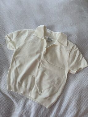 Francesca's Collections Cream Short Sleeve Polo Crop Top